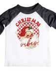 Red Checkered Christmas Vibes Vintage Santa Claus Christmas Raglan