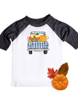 Boys Blue Plaid Vintage Truck Thanksgiving Raglan