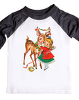 Vintage Little Girl and Reindeer Raglan