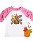 Girls Watercolor Turkey Thanksgiving Raglan