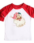 Pink Vintage Santa Claus Christmas Raglan