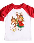 Vintage Little Girl and Reindeer Raglan