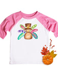 Girls Pink Watercolor Turkey Thanksgiving Raglan