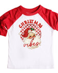 Red Checkered Christmas Vibes Vintage Santa Claus Christmas Raglan