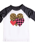 Leopard Print Hearts Girls Valentines Raglan