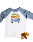 Boys Blue Plaid Vintage Truck Thanksgiving Raglan