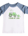 Pushin My Luck Watercolor Tractor Kids Retro St. Patrick's Day Raglan