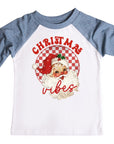 Red Checkered Christmas Vibes Vintage Santa Claus Christmas Raglan