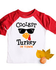 Coolest Turkey in Town Thanksgiving Kids Raglan