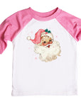 Pink Vintage Santa Claus Christmas Raglan