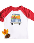 Boys Blue Plaid Vintage Truck Thanksgiving Raglan