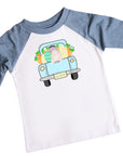Boys Cute Blue Vintage Easter Bunny Truck Raglan