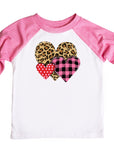 Leopard Print Hearts Girls Valentines Raglan