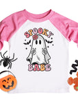 Spooky Babe Girls Retro Ghost Halloween Raglan