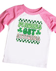 Pinches Get Stitches Girls St. Patrick's Day Shamrock Raglan