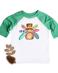 Girls Pink Watercolor Turkey Thanksgiving Raglan