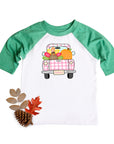 Girls Pink Plaid Vintage Truck Thanksgiving Raglan - Wholesale