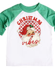 Red Checkered Christmas Vibes Vintage Santa Claus Christmas Raglan