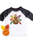 Girls Watercolor Turkey Thanksgiving Raglan