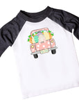 Girls Cute Polka-Dot Vintage Easter Bunny Truck Raglan