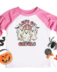 Let's Go Ghouls Girls Retro Ghost Halloween Raglan