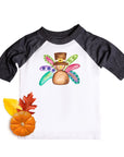 Girls Pink Watercolor Turkey Thanksgiving Raglan