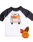 Girls Pink Plaid Vintage Truck Thanksgiving Raglan