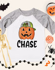 Personalized Boys Pumpkin Shirt – Kids Name Raglan (6M–Youth LG)