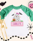 Personalized Girls Halloween Ghost Raglan – Kids Name Shirt (6M–Youth LG)