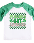 Pinches Get Stitches Girls St. Patrick's Day Shamrock Raglan