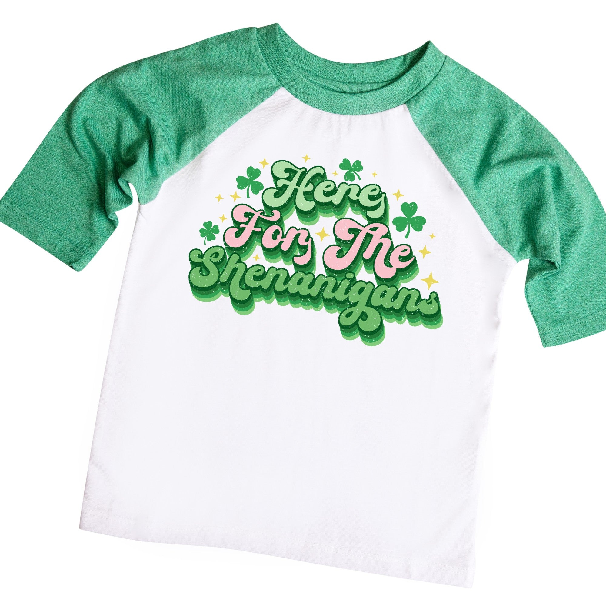 Here For the Shenanigans Girls St. Patrick&#39;s Day Retro Raglan