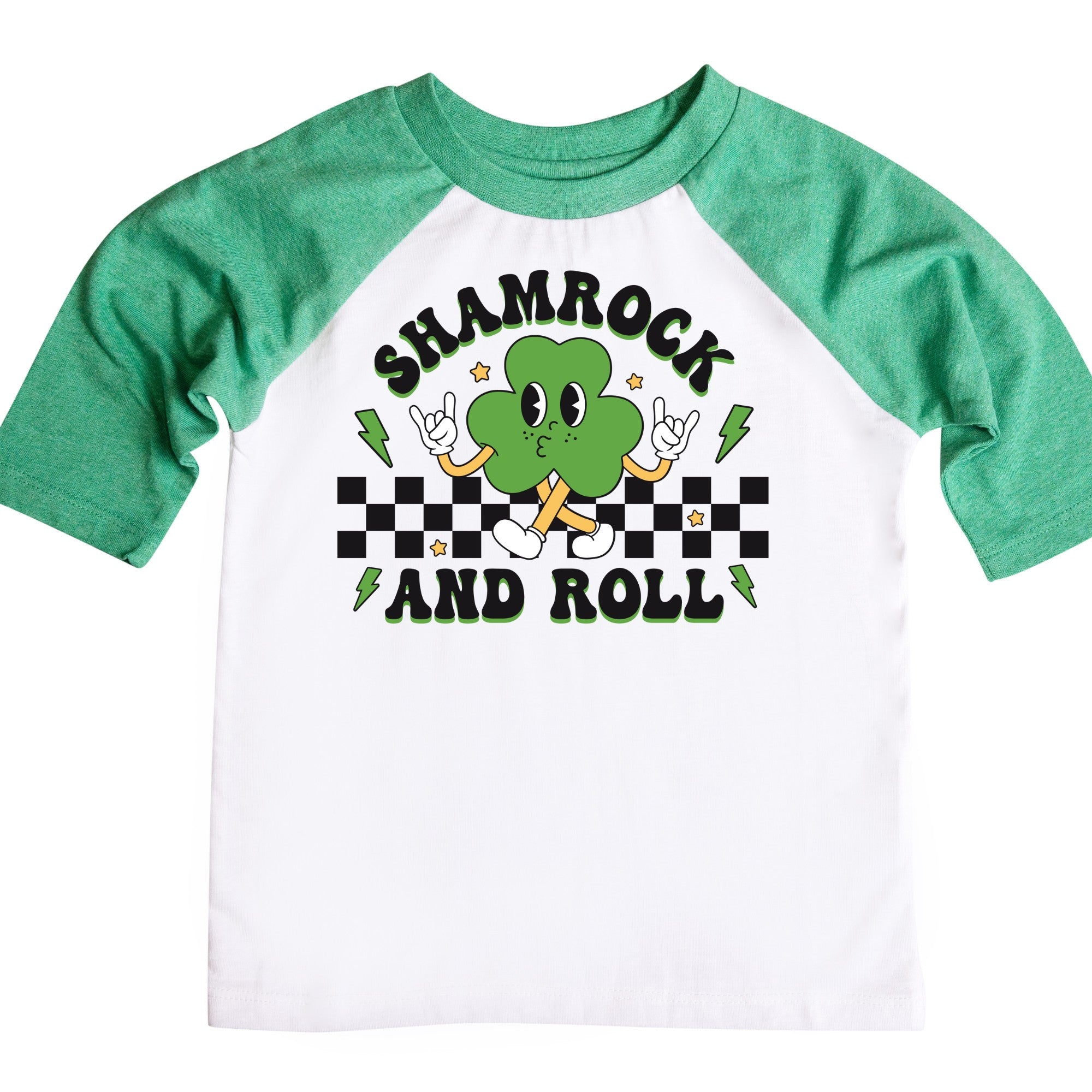Shamrock and Roll Kids Retro St. Patrick&#39;s Day Raglan