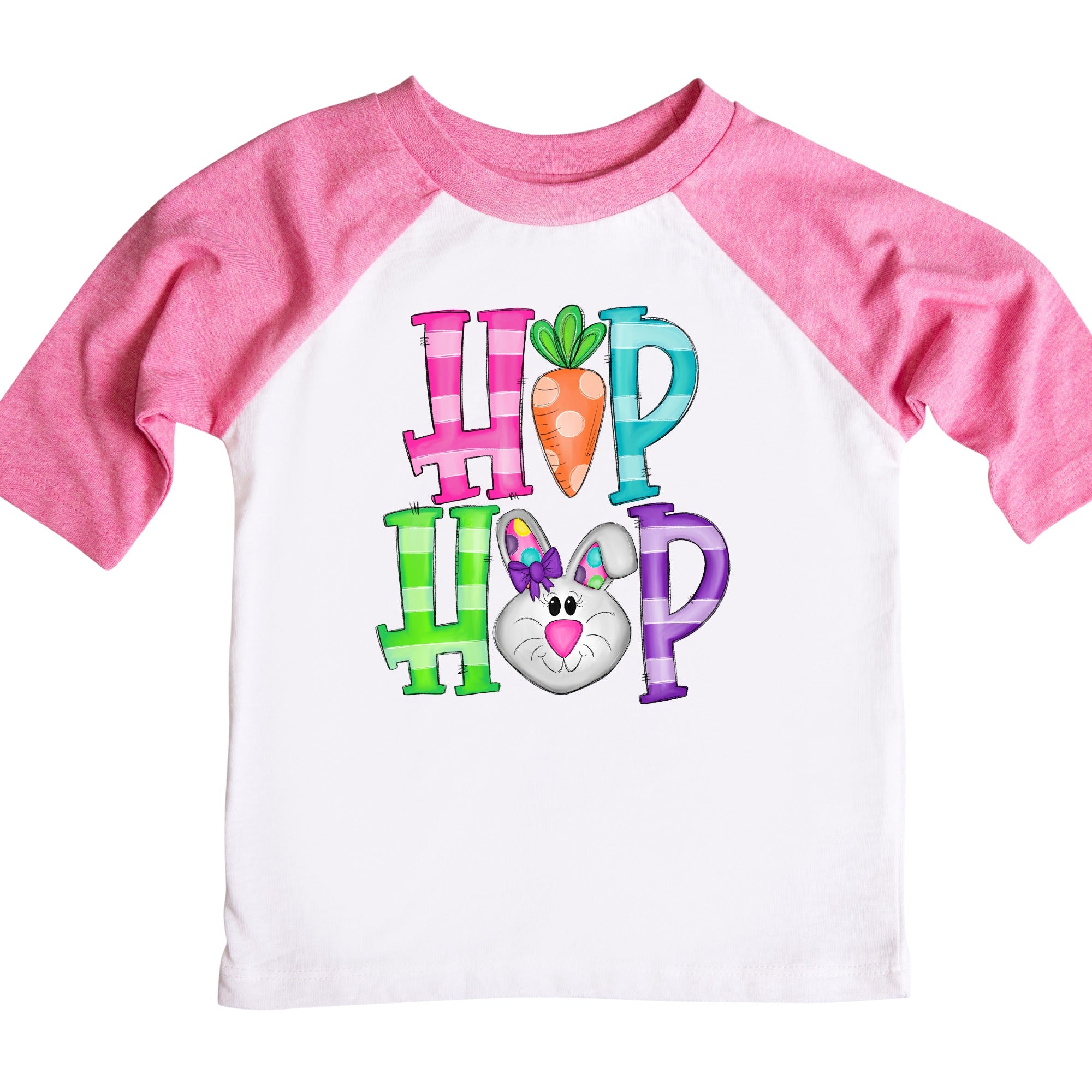 Hip Hop Cute Multi-Colored Girl&#39;s Easter Bunny Raglan