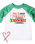 Nice, Naughty, Adorable Always Funny Kids Christmas Raglan - Wholesale