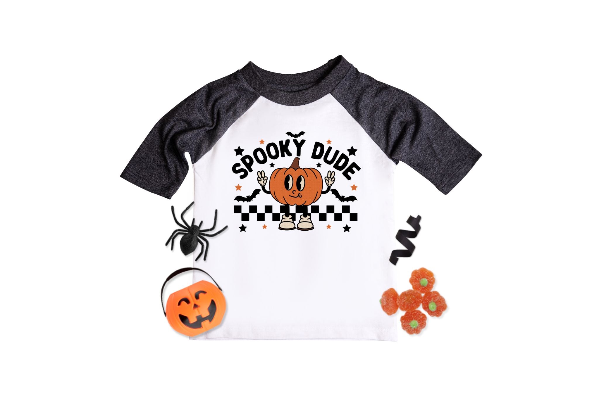 Spooky Dude Boys Retro Ghost Halloween Raglan