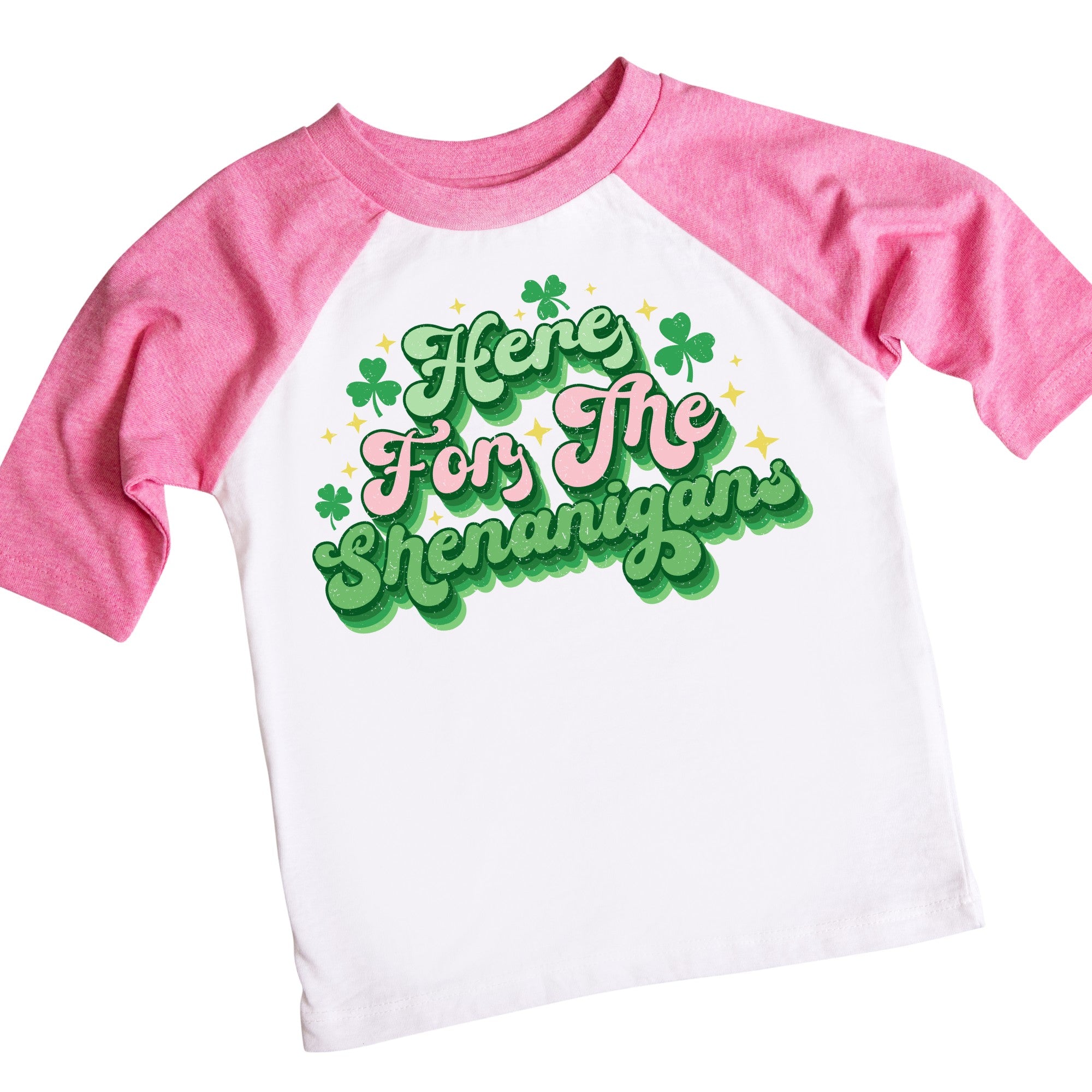 Here For the Shenanigans Girls St. Patrick&#39;s Day Retro Raglan