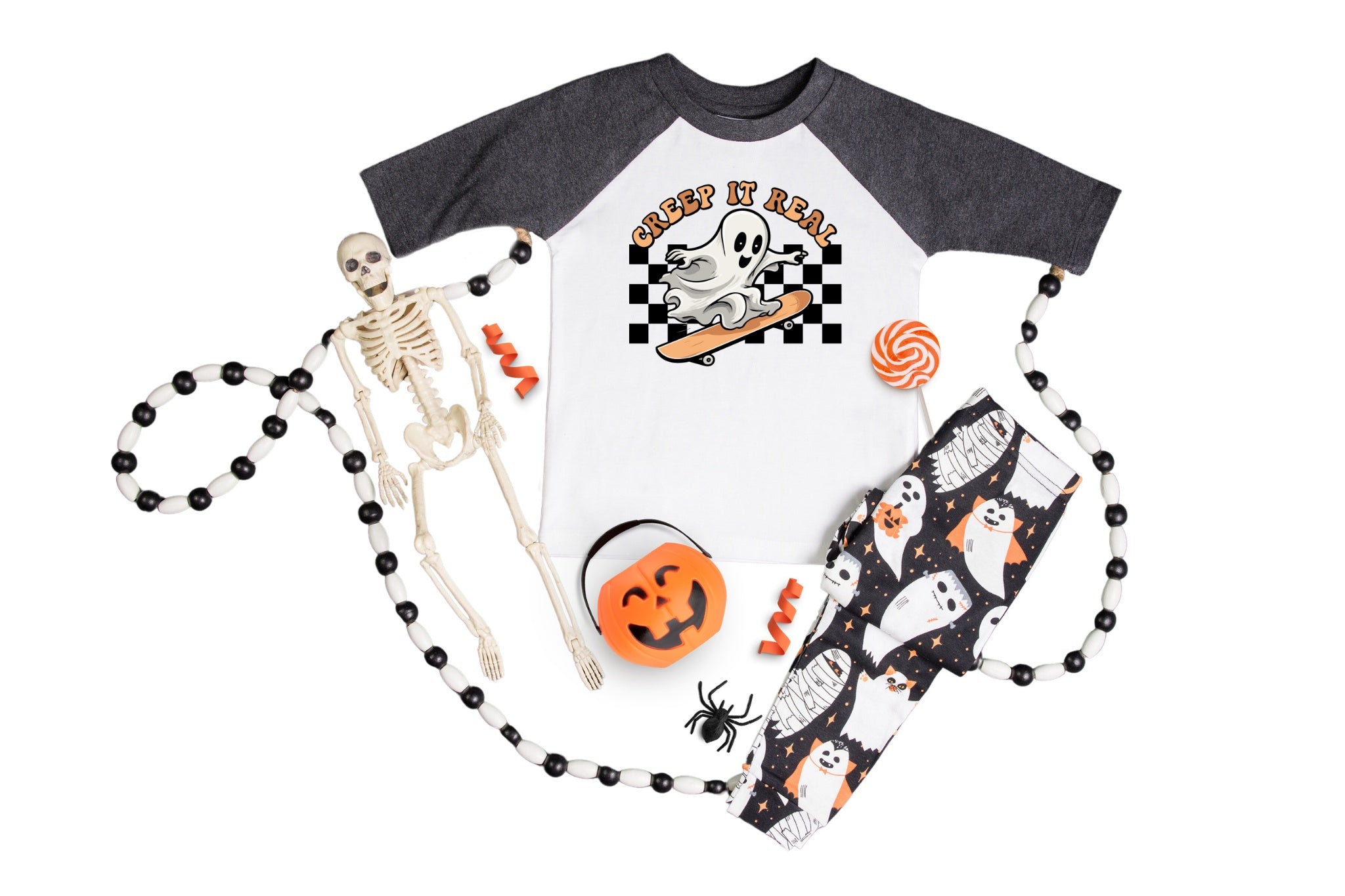 Creep it Real Boys Retro Ghost Halloween Raglan