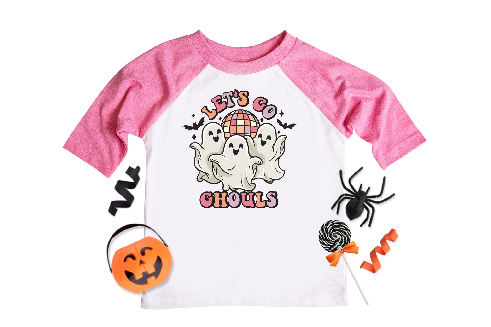 Let&#39;s Go Ghouls Girls Retro Ghost Halloween Raglan