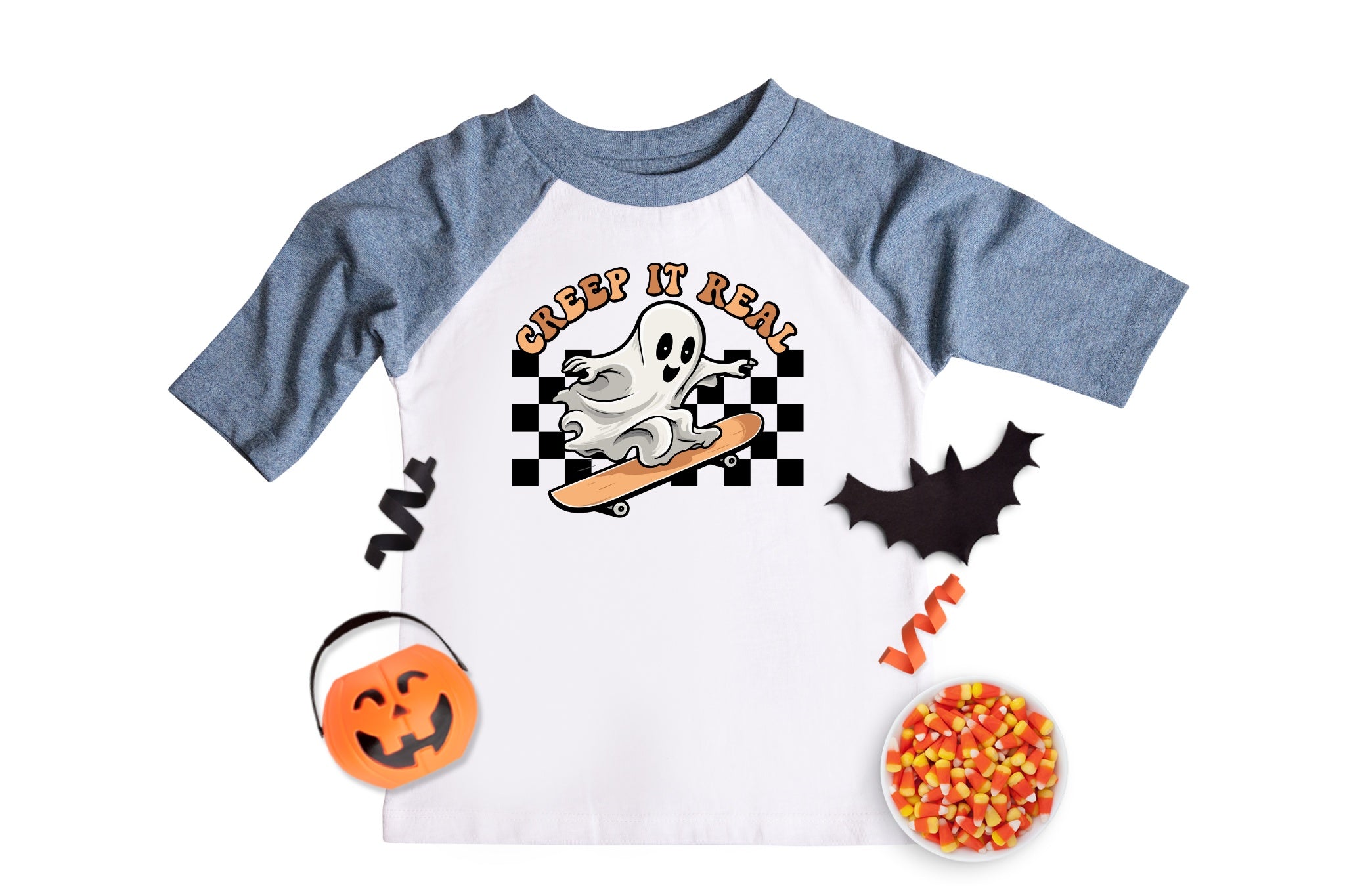 Creep it Real Boys Retro Ghost Halloween Raglan