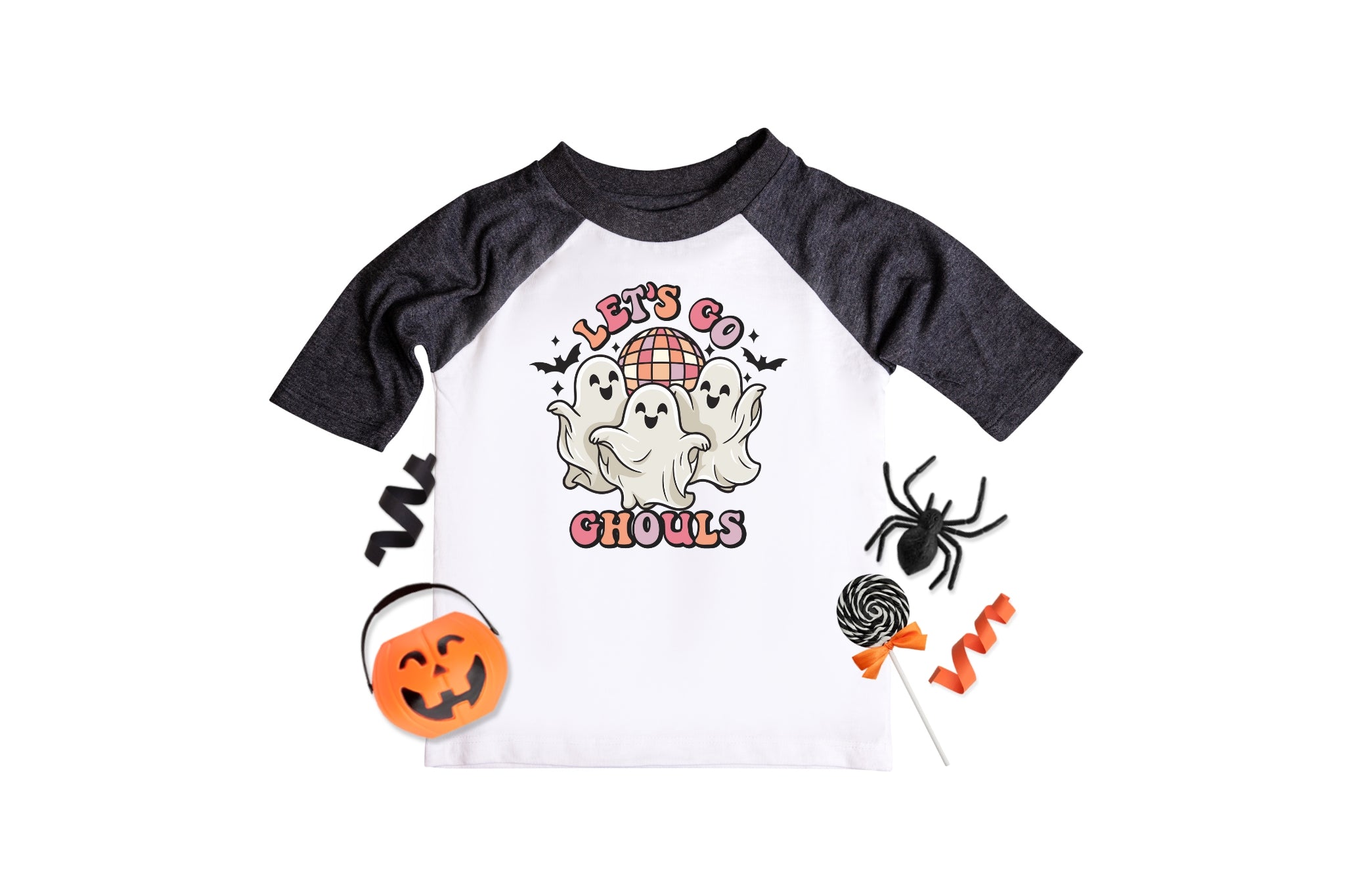 Let&#39;s Go Ghouls Girls Retro Ghost Halloween Raglan