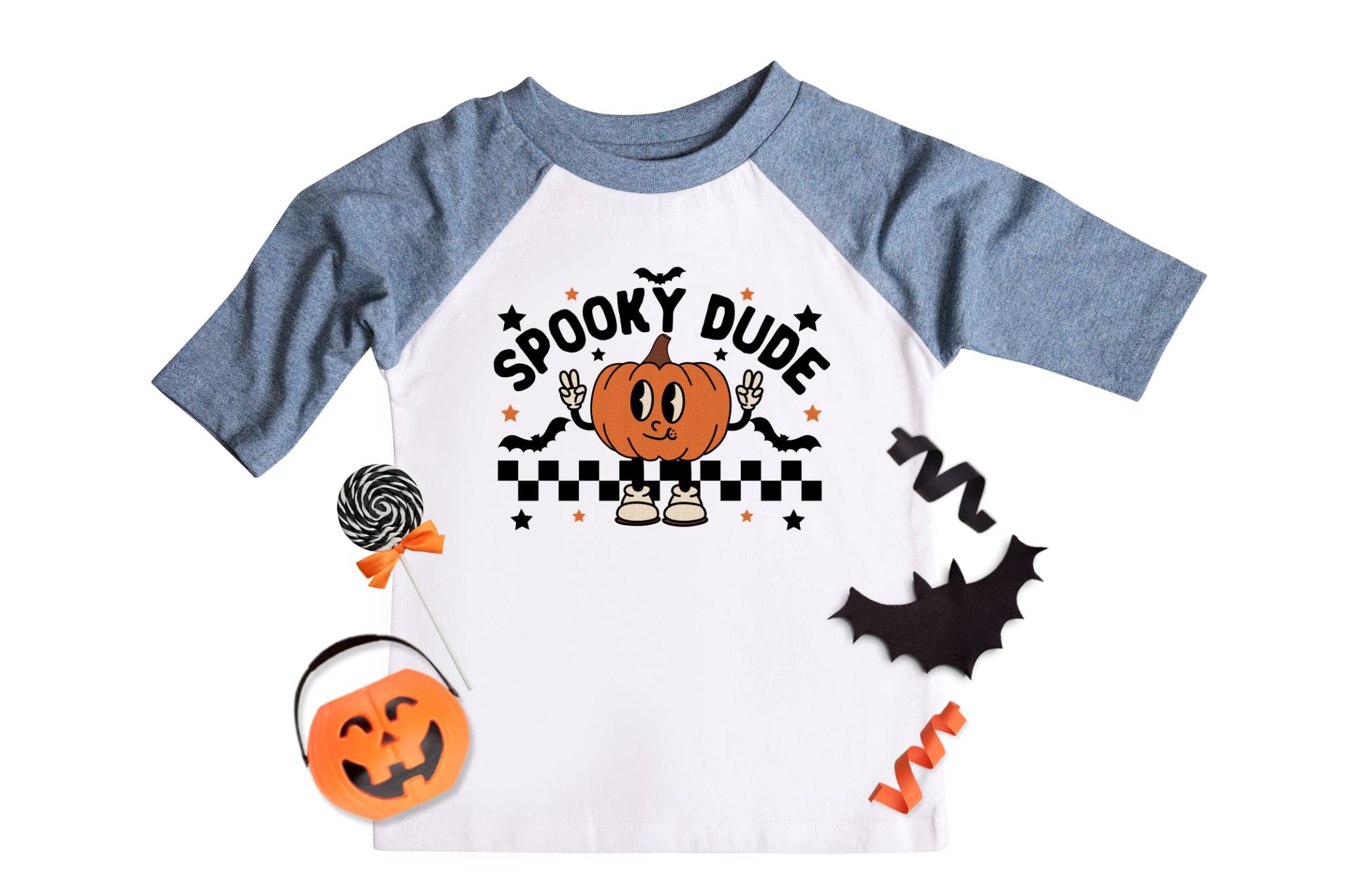 Spooky Dude Boys Retro Ghost Halloween Raglan