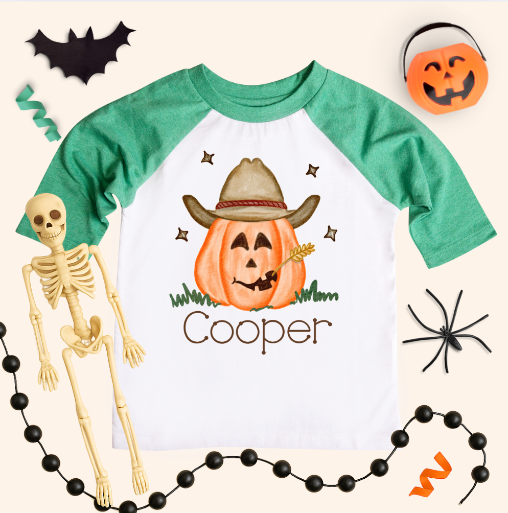 Personalized Cowboy Pumpkin Patch Shirt for Boys (6M–Youth LG)
